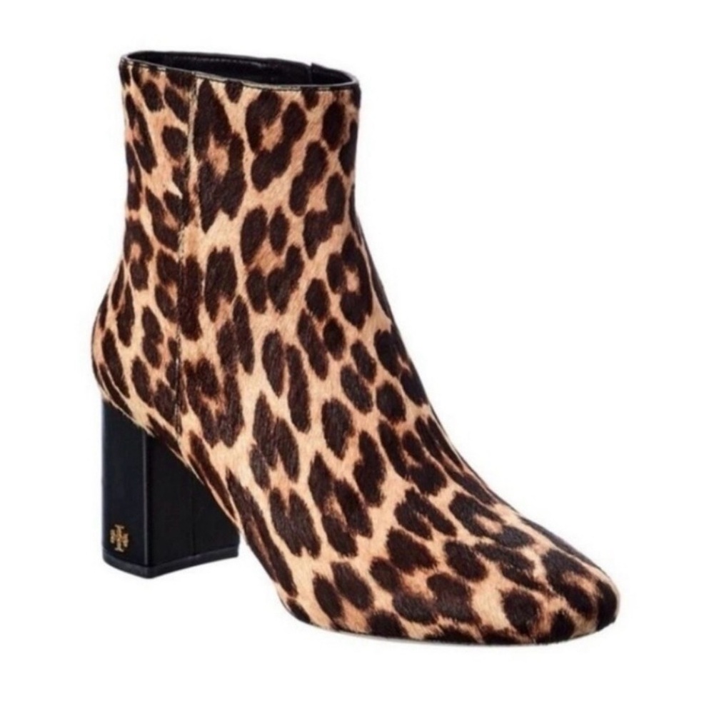 Tory Burch Women’s Brooke Calf Hair Block Heel Bootie In Leopard Size 7 New